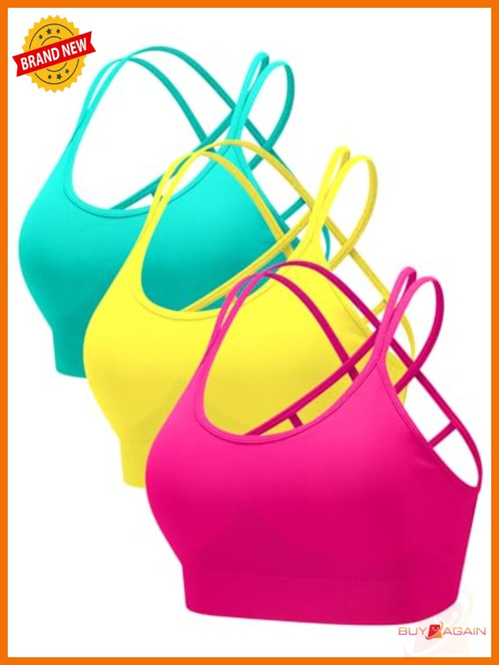 Sports Bras Pack Criss Cross Back Strappy Seamless Padded With Removable Cups